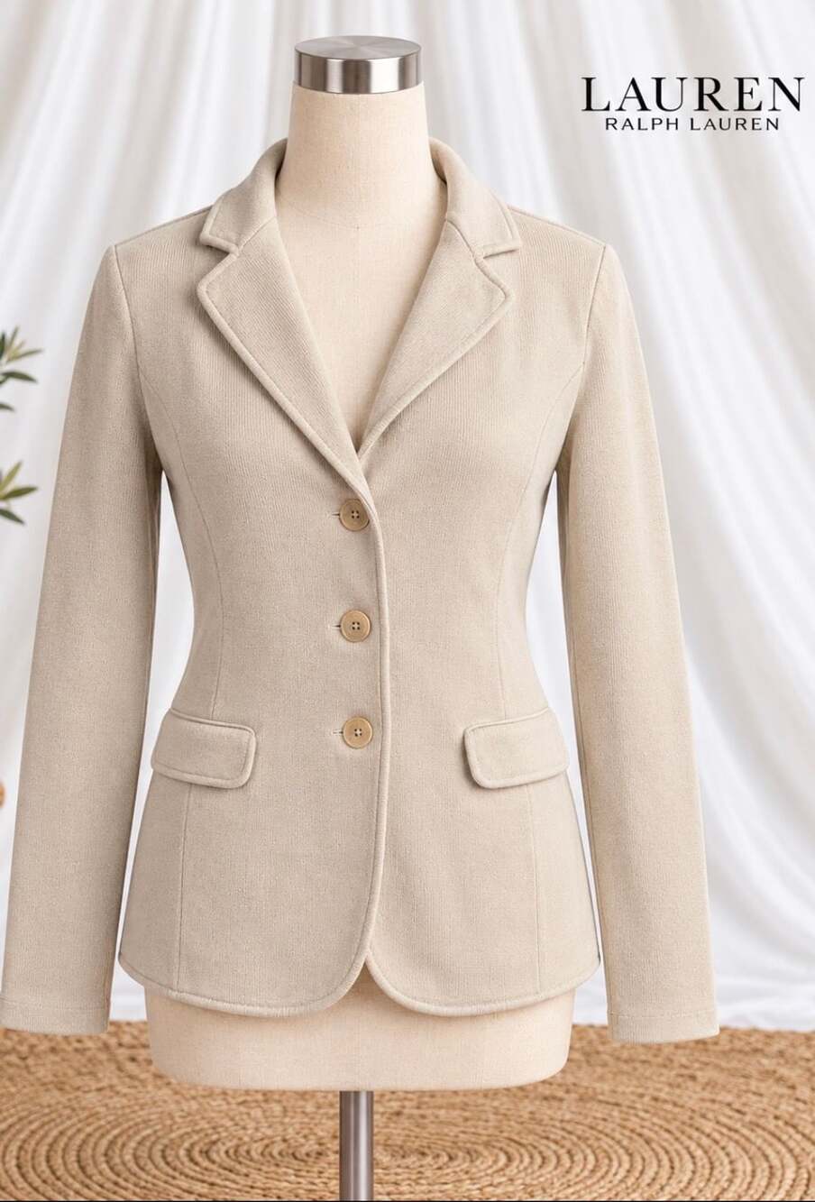 Lauren Ralph Lauren Camel Knit Blazer S Cotton Sweater Jacket Preppy